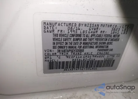 2016 Nissan Sentra S from USA, damaged, VIN 3N1AB7AP5GY326866